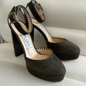 Jimmy Choo Suede Green Ankle Strap Platform Heels